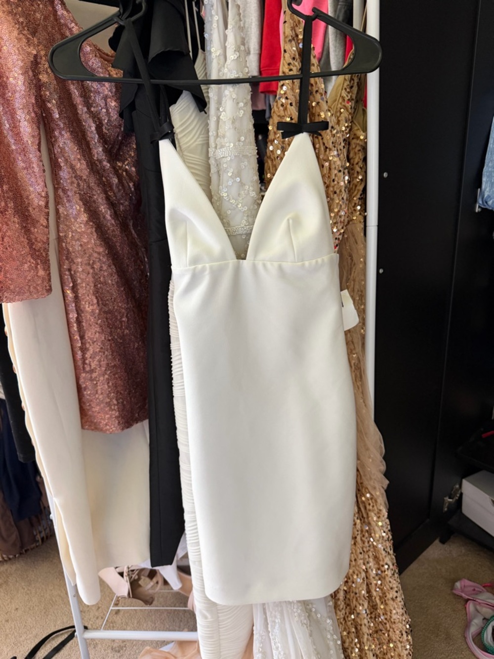 Zara White Plunge V-Neck Mini Dress with Thin Straps